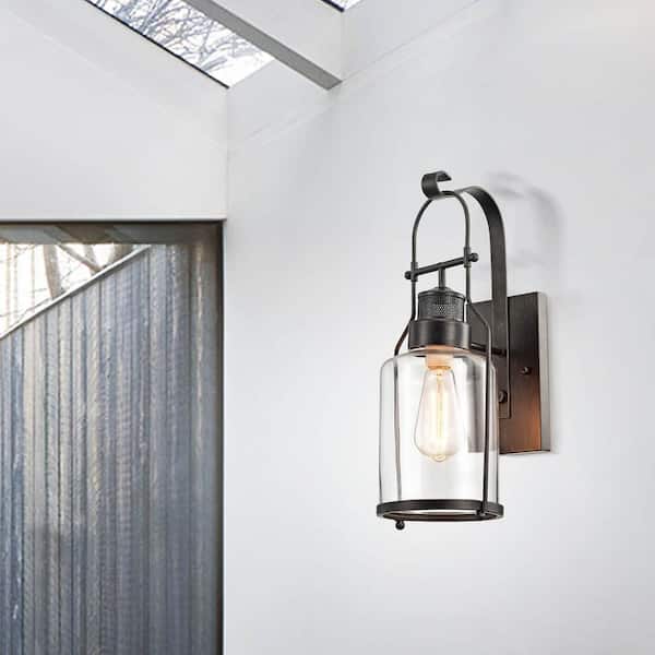 Ruby Antique Black Finish Rustic Wall Sconce Lantern 6.9 in. W x 8.9 in. D x 17.9 in. H