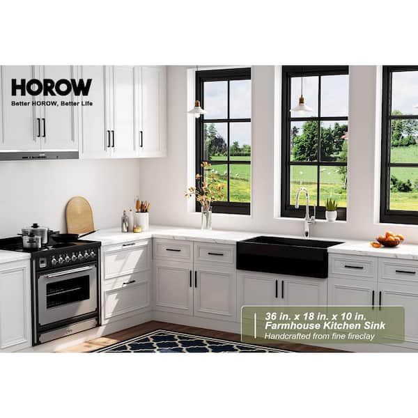 Black Fireclay 36 in. Single Bowl Farmhouse Apron Kitchen Sink Workstation Kitchen Sink with Bottom Grid