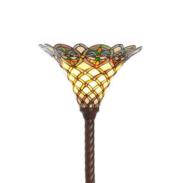72 in. Antique Bronze Arielle Stained Glass Floor Lamp with Foot Switch