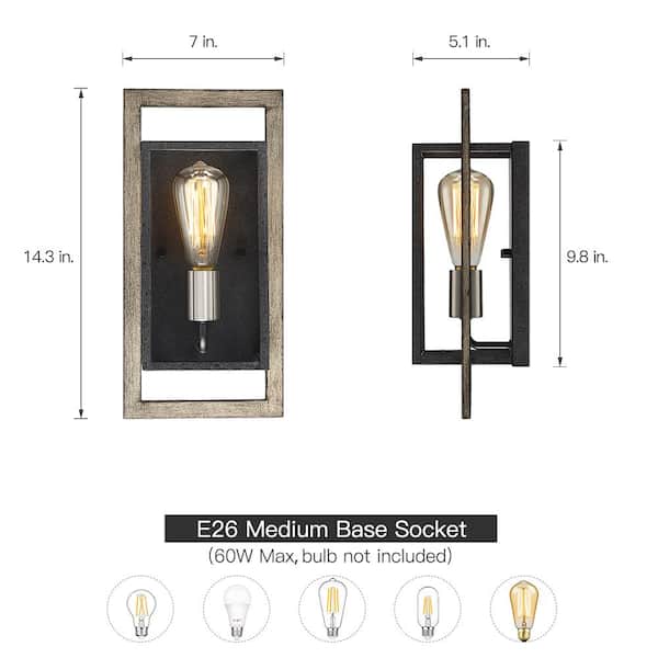 Sullivan 1-Light Black/Wood Tone Rustic Farmhouse Wall Sconce