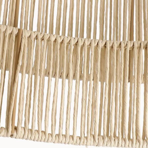 22 in. 4-Light Rattan Tiered Drum Pendant Chandelier Light with Black Canopy