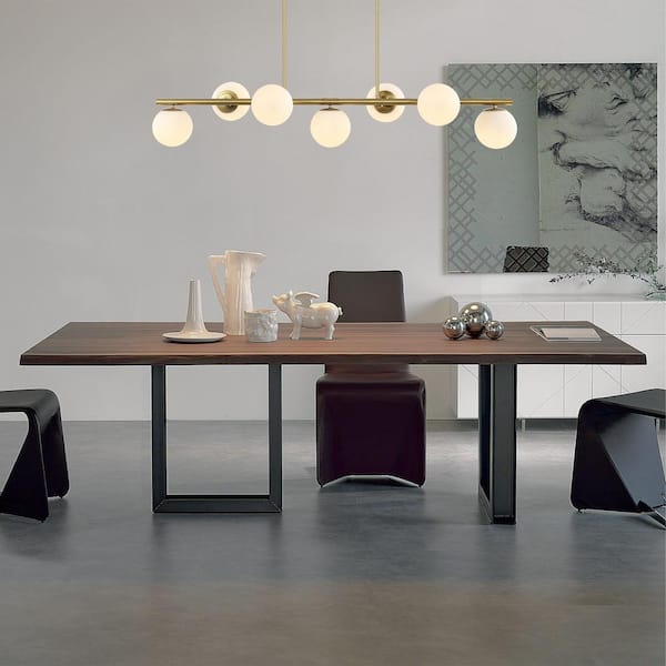 Luca Parisian 53 in. 7-Light Brass Gold/White Modern Glam Iron Globe Linear LED Pendant, Brass Gold