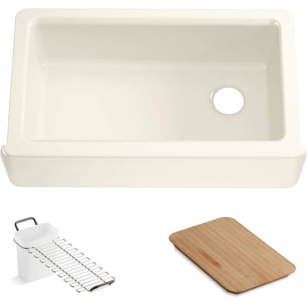 Riverby Biscuit Cast Iron 35.6875 in. Single Bowl Farmhouse Apron Kitchen Sink