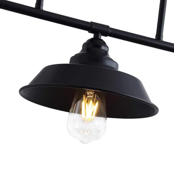 3-Light Black Kitchen Island Linear Pendant Light Industrial Ceiling Hanging Fixture with Metal Shade