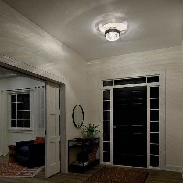Grand Bank 12 in. 2-Light Auburn Stained Hallway Farmhouse Semi-Flush Mount Ceiling Light with Seeded Glass
