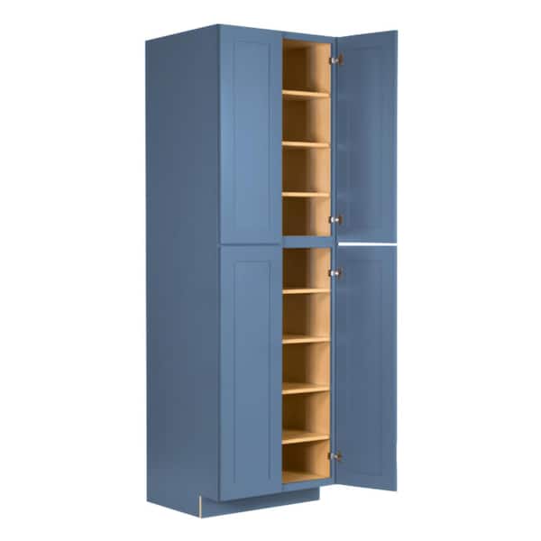 Lancaster Blue Plywood Shaker Stock Assembled Tall Pantry Kitchen Cabinet 30 in. W x 90 in. D H x 27 in. D