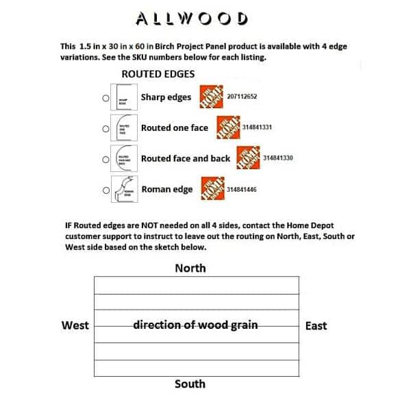 1-1/2 in. x 30 in. x 60 in. Allwood Birch Project Panel/Island/Table Top with Classic Roman Edges