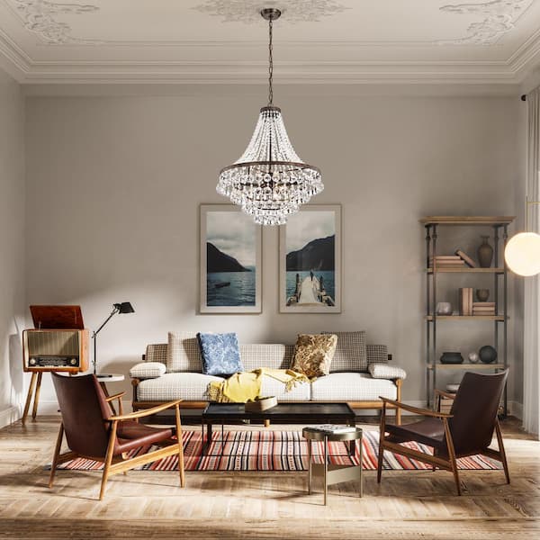 Clarus 7-Light Antique Copper Glam Empire Chandelier with Clear Glass Hanging Crystals