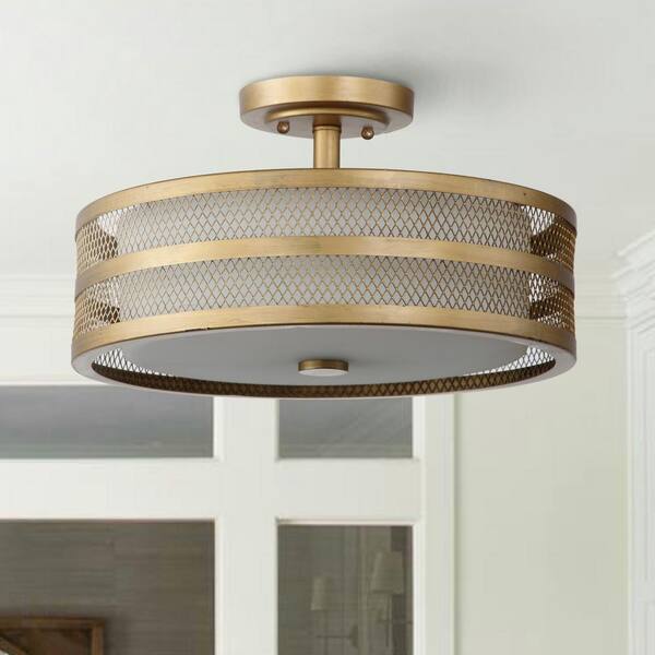 Great Veil 3-Light Antique Gold Semi-Flush Mount Light