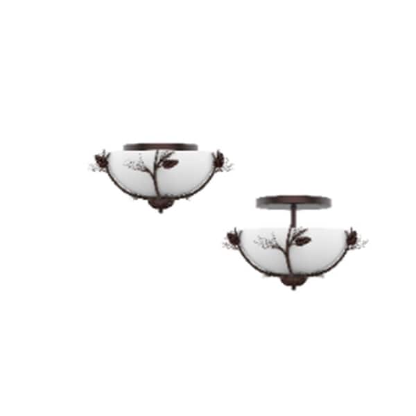Spruce Lodge 15 in. 2-Light Handmade Finish Pinecone Convertible Semi-Flush Mount