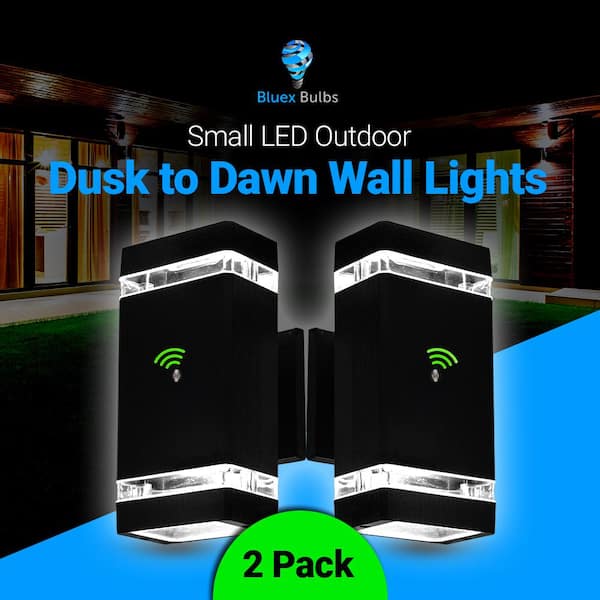 2-Light White Wall Sconce with Up Down Dusk To Dawn 7-Watt Warm Black LED (2-Pack)