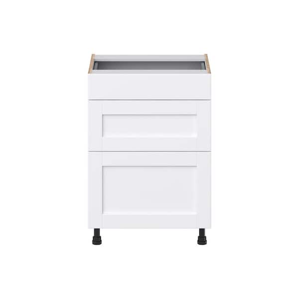 Mancos Glacier White Shaker Assembled 24 in. W x 34.5 in. H x 21 in. D Vanity Drawer Base Cabinet with 3-Drawers