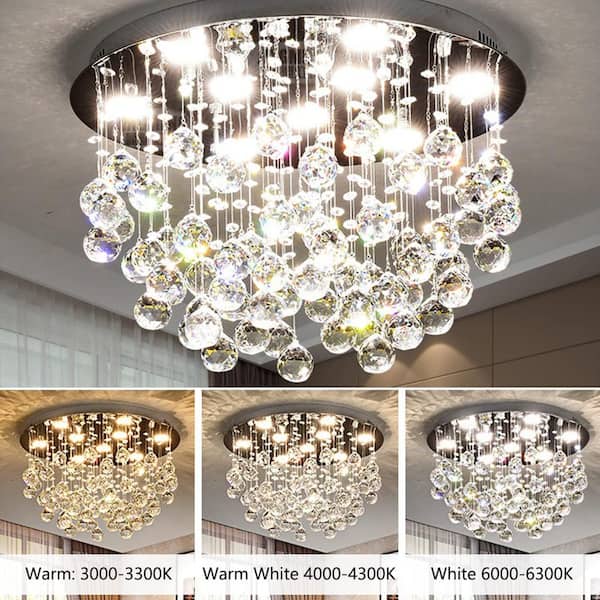 9-Light Chrome Crystal Chandelier Ceiling Flush Mount Light Modern Ceiling Light Fixture