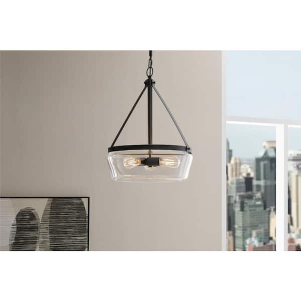 Delano 18 in. W 3-Light Globe Pendant Matte Black Clear Glass