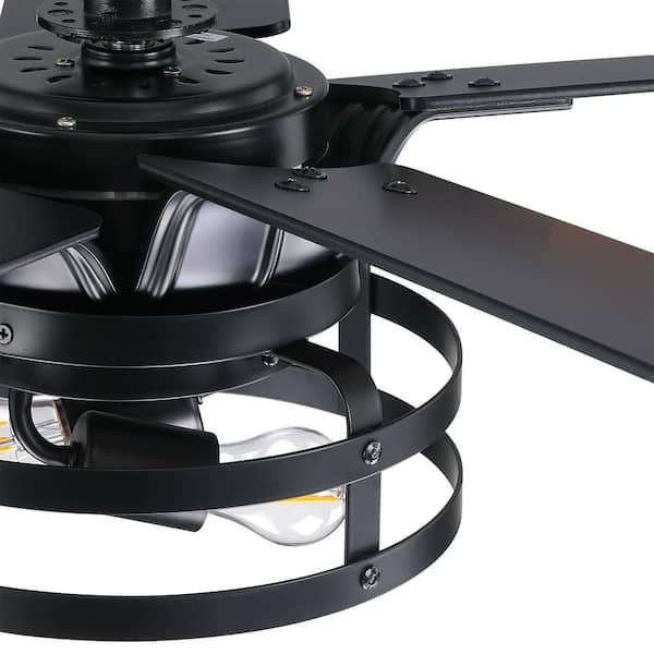 52 in. Industrial Downrod Mount Black Ceiling Fan with Remote Control and Light Kit