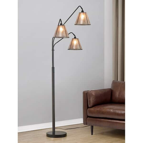 Midtown 84 in. 3-Light Dark Bronze Arch Floor Lamp with Mica Shades