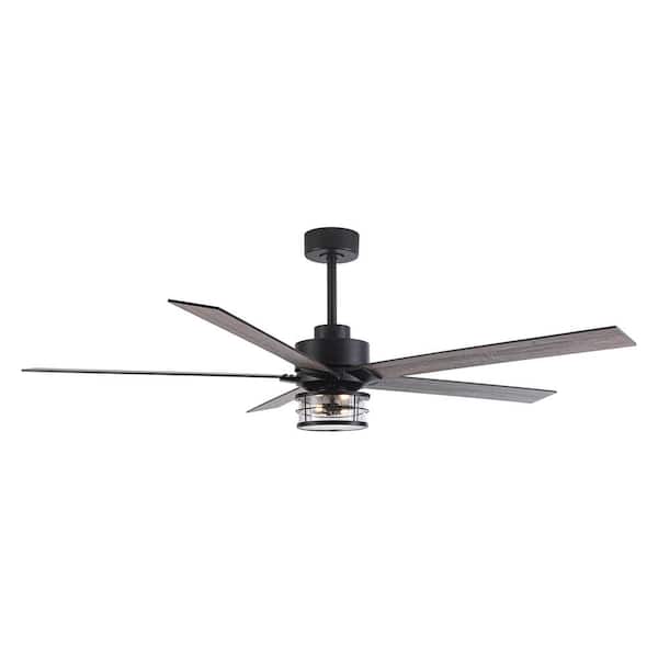 Barnn 65 in. Industrial Matte Black Downrod Mount LED Ceiling Fan with Lights and Remote Control