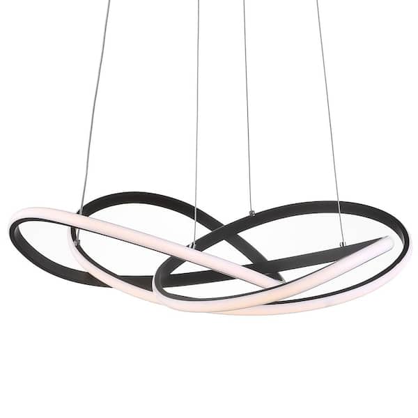 Alexia 25 in. Black Abstract Integrated LED Metal Adjustable Pendant