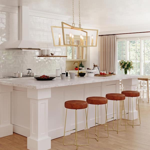 Modern Gold Kitchen Candlestick Chandelier, 28.7 in. 6-Light Farmhouse Dining Room Chandelier Cage Pendant Hanging Light