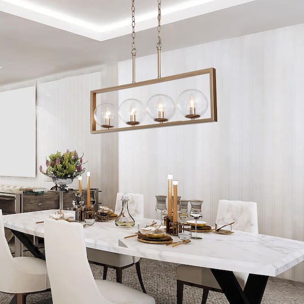 Modern Gold Kitchen Island Chandelier, 30 in. 4-Light Farmhouse Brass Globe Dining Living Room Chandelier Pendant Light