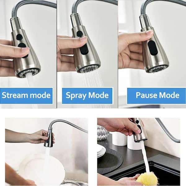Modern Single-Handle Pull-Down Sprayer Kitchen Faucet with 3 Spray Mode in Stainless Steel