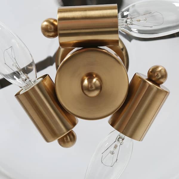 14 in. Modern 3-Light Brass Gold Chandelier Light, Black Bowl Hanging Pendant with Clear Glass Hanging Ceiling Light