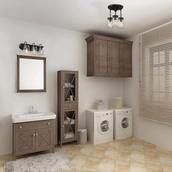3-Light Modern Farmhouse Semi-Flush Mount Oil-Rubbed Bronze Classic Mason Jar Kitchen Ceiling Light