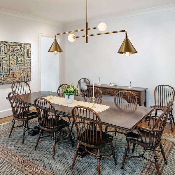 Hazel 4-Light Brass Modern Linear Island Chandelier with Glass Shades