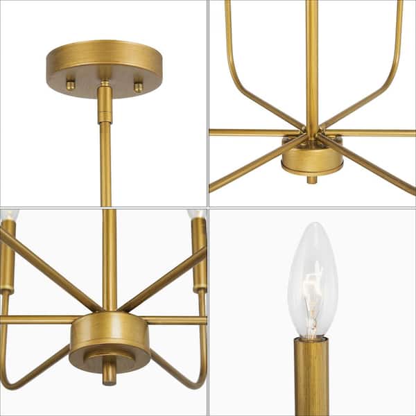 Modern Dark Gold Kitchen Linear Chandelier, 6-Light Farmhouse Antique Candlestick Ding Room Pendant Light Fixture