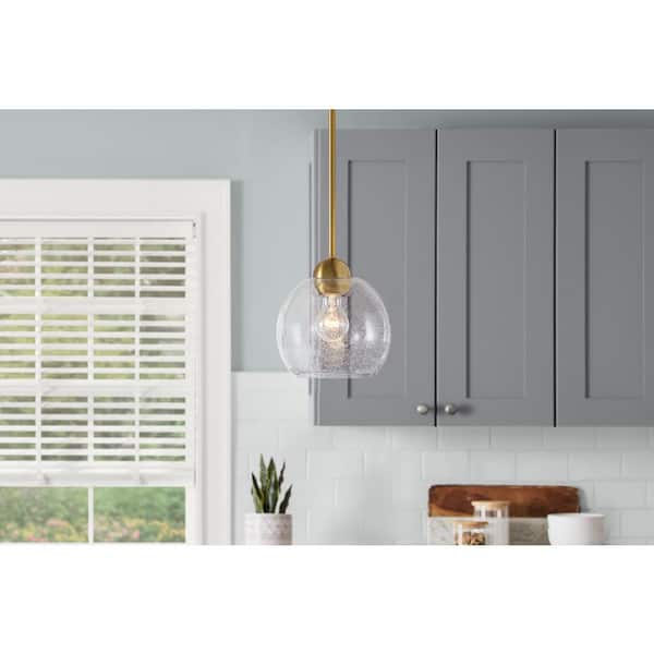 Jill 1-Light Gold Globe Pendant Light with Clear Seeded Glass Shade