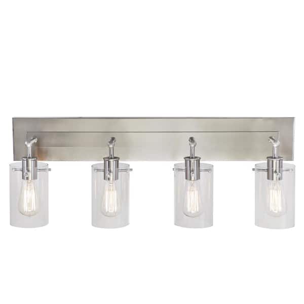 Regan 29.13 in. 4-Light Brushed Nickel Bathroom Vanity Light with Clear Glass Shades