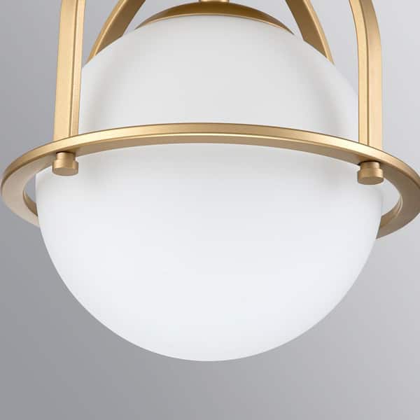 Fragoso 8.66 in. 1-Light Brass Semi Flush Mount Light with Opal Glass