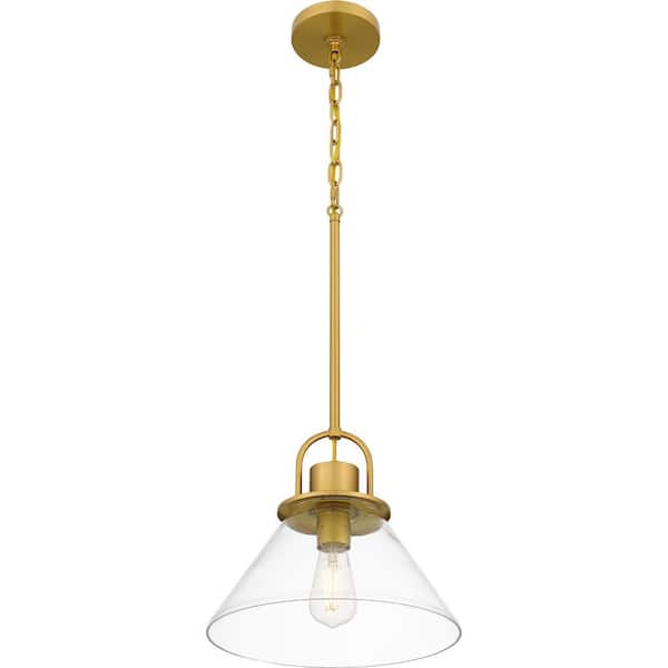 Balfour 1-Light Brushed Gold Pendant with Clear Seedy Glass Shade