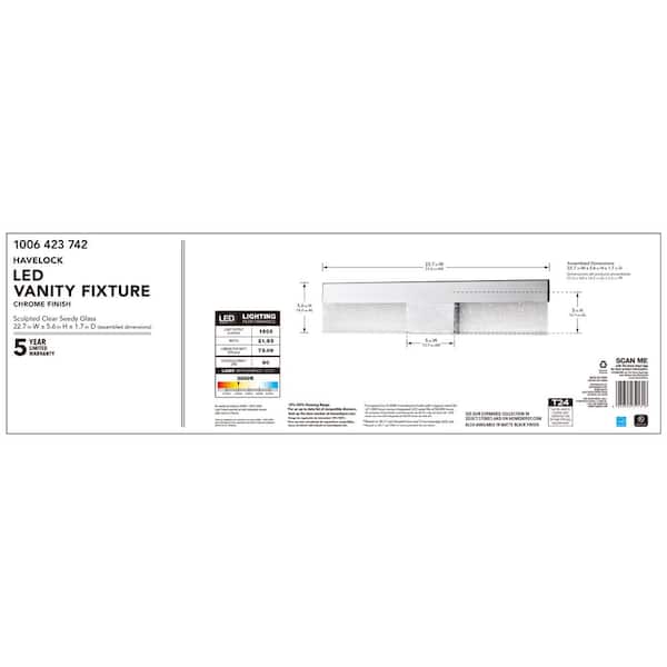 Havelock 22.7 in. 1-Light Chrome Integrated LED Bathroom Vanity Light Bar with Clear Seedy Glass