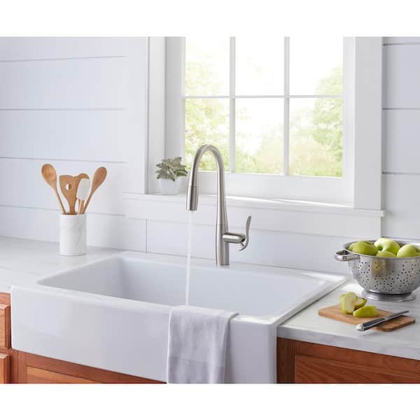 Selene 1-Handle with 1.75 GPM Pull-Down Deck Mount Prep Faucet in Stainless Steel