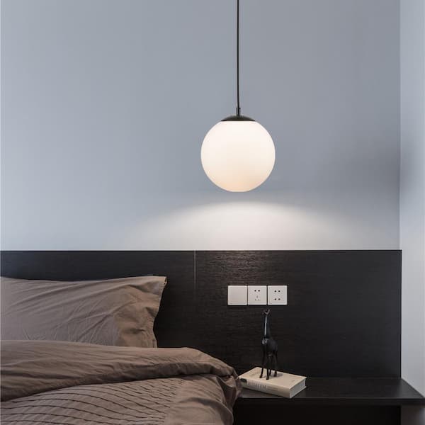 Zeno 1-Light Black/White Globe Pendant with Glass Shade