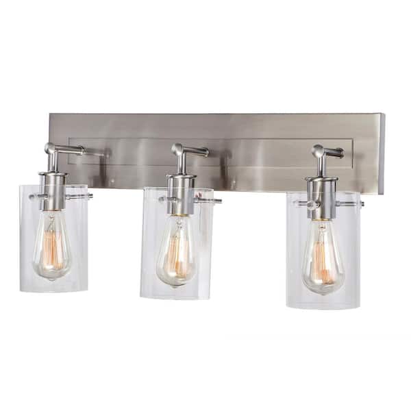 Regan 21 in. 3-Light Brushed Nickel Bathroom Vanity Light with Clear Glass Shades