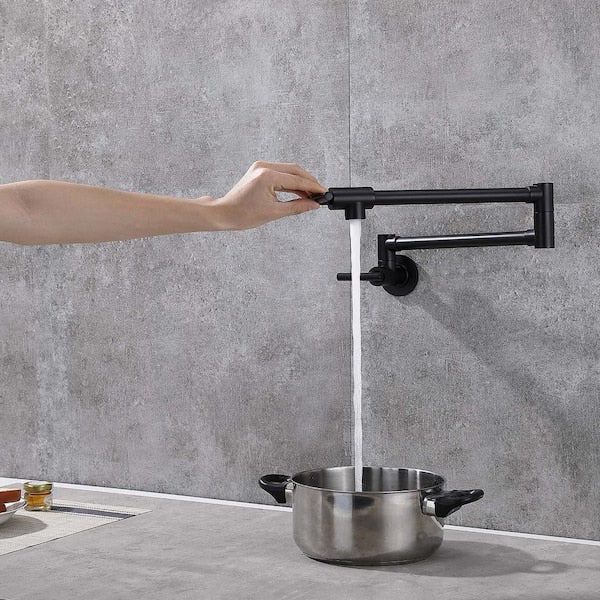 Farmhouse Double Handle Wall Mount Pot Filler with Solid Brass Instruction in Matte Black