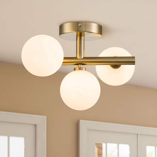 Lueck 12.99 in. 3-Light Brass Sputnik Glass Semi Flush Mount