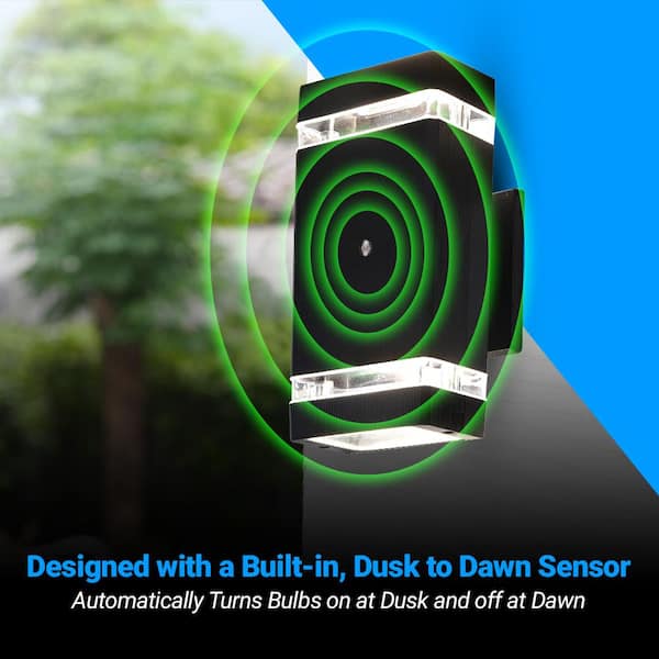 2-Light White Wall Sconce with Up Down Dusk To Dawn 7-Watt Warm Black LED (2-Pack)