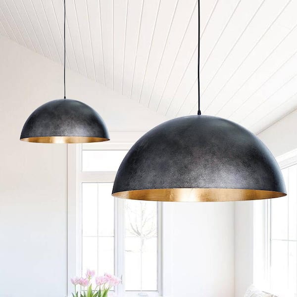 PCover 1-Light Matte Black Shaded Pendant Light with 23 in. W Metal Shade