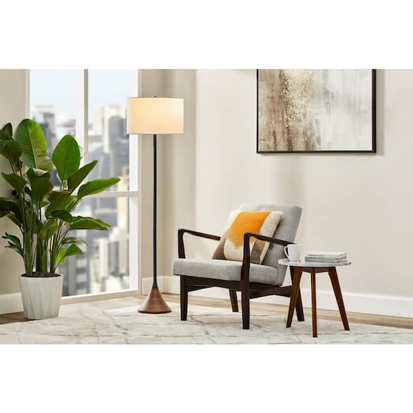 Falkner 60.25 in. Black and Wood Grain Floor Lamp