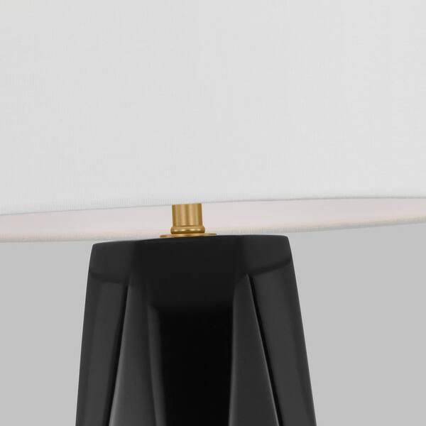 Moresby 23 .125 in. Gloss Black Medium Table Lamp with White Linen Fabric Shade