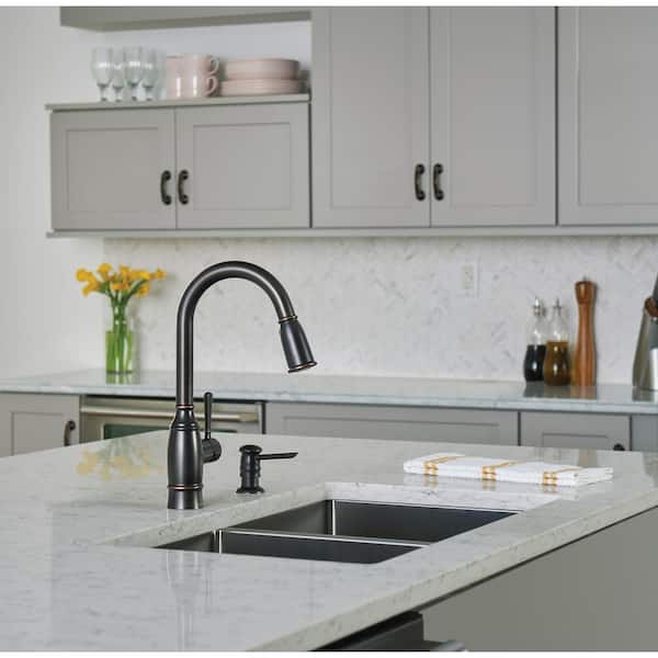 Noell Single-Handle Pull-Down Sprayer Kitchen Faucet with Reflex, Soap Dispenser and Power Clean in Mediterranean Bronze