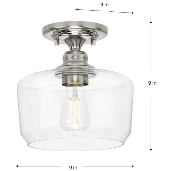 Aiken Collection 1-Light Brushed Nickel Clear Glass Farmhouse Flush Mount Light