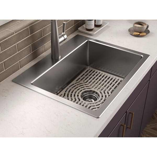 Cursiva Stainless Steel 27 in. Single Bowl Top-Mount/Undermount Kitchen Sink with Faucet