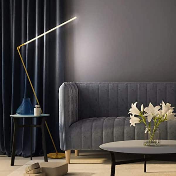 Libra 64.5 in. Brass LED Swing Arm Floor Lamp with Built-in 3 Mode Dimmer