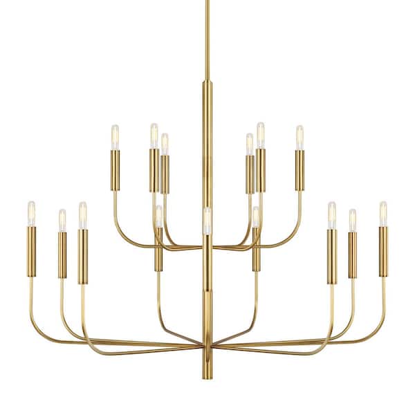 Brianna 15-Light Burnished Brass Minimalist Modern Hanging Candlestick Chandelier and Swivel Rod