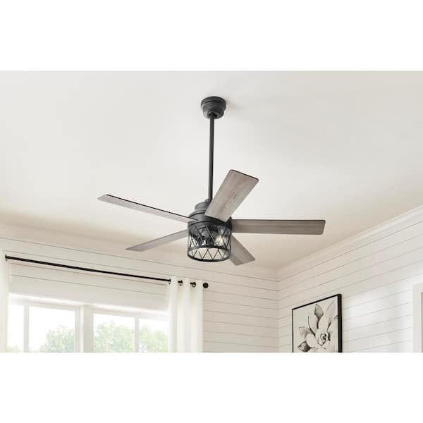 North Grove 52 in. Indoor LED Matte Black Dry Rated Ceiling Fan with 5 Reversible Blades, Light Kit and Remote Control