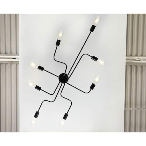 Modern 42 in. 8-Light Brushed Black Sputnik Linear Semi Flush Mount Ceiling Light Fixture
